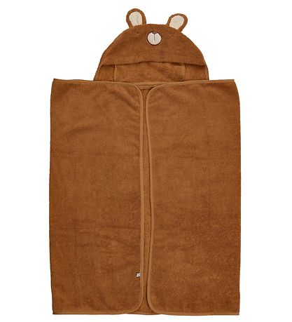 Pippi Baby Hooded Towel - 70x120 - Almond w. Bear