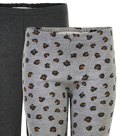 Minymo Leggings - 2er-Pack - Graumeliert meliert/Leopard