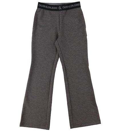 Calvin Klein Byxor - Punto Logo Tape Flare - Mörkgråmelerad