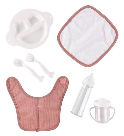 MaMaMeMo Doll Dinner Set I Bag - Corduroy - 8 Parts - Pink