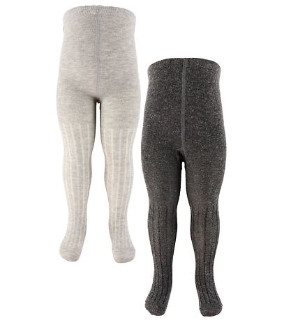 Minymo Strumpfhosen - Wolle - Rib - 2er-Pack - Grey Melange