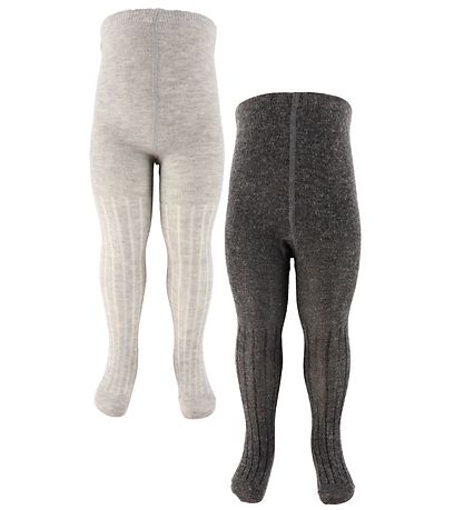 Minymo Tights - Wool - Rib - 2-Pack - Grey Melange