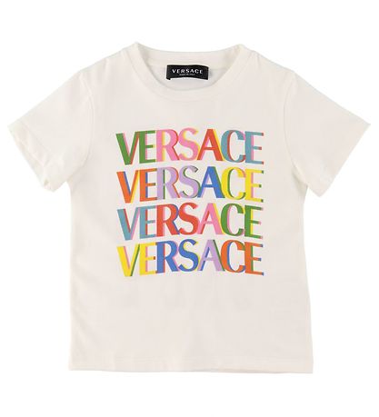 Versace Stuttermabolur - Hvítur M. Marglitað/Bleikt