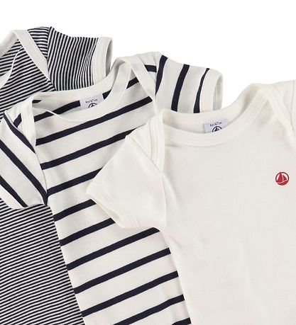 Petit Bateau Bodys k/ - 3er-Pack - Wei/Navy Gestreift