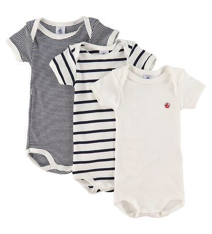 Petit Bateau Bodys k/ - 3er-Pack - Wei/Navy Gestreift