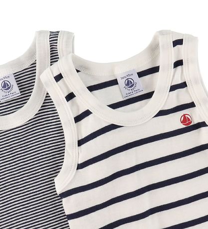 Petit Bateau Unterhemden - 2er-Pack - Weiß/Navy Gestreift
