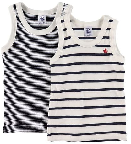 Petit Bateau Unterhemden - 2er-Pack - Weiß/Navy Gestreift