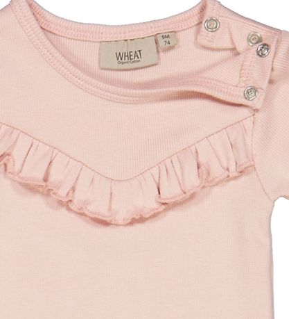 Wheat Bodysuit s/s - Ruffle - Rib - Powder