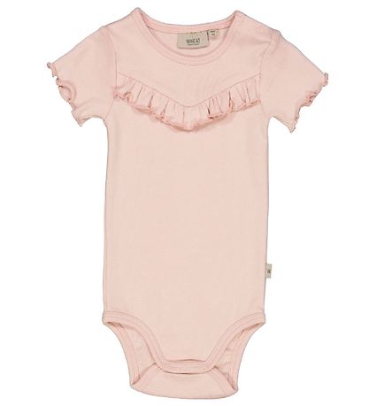 Wheat Bodysuit s/s - Ruffle - Rib - Powder