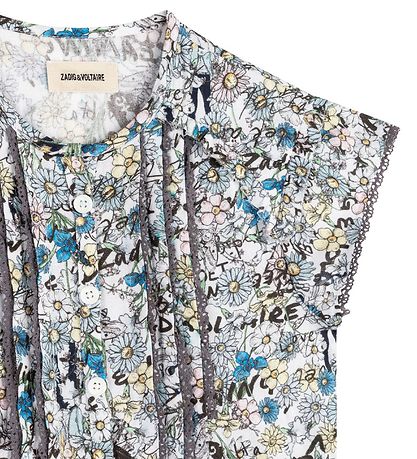 Zadig & Voltaire Topp - Happy - Ljusblå m. Blommor
