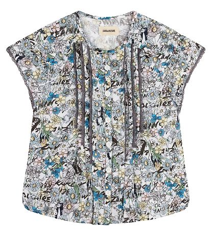 Zadig & Voltaire Topp - Happy - Ljusblå m. Blommor