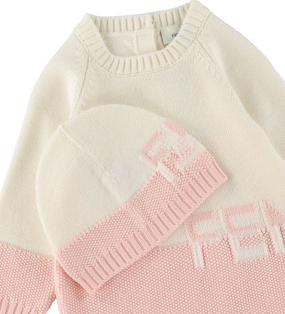 Fendi Strampler/Mütze - Wolle - Weiß/Rosa