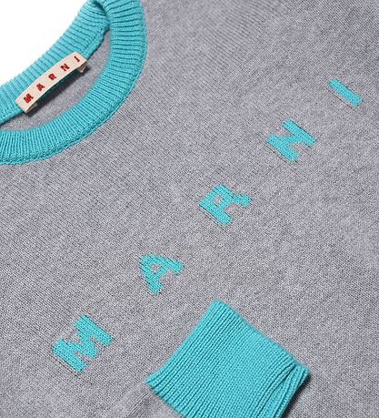 Marni Blouse - Knitted - Grey Melange/Turquoise