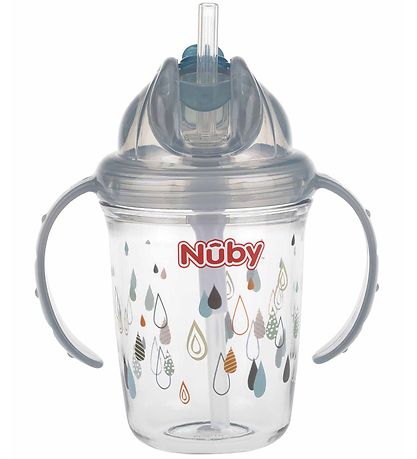 Nuby Drinking cup w. Handle and Straws - 240ml - Grey w. Print