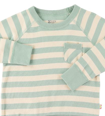 Katvig Pullover m. Tasche - Türkis/Beiger Streifen