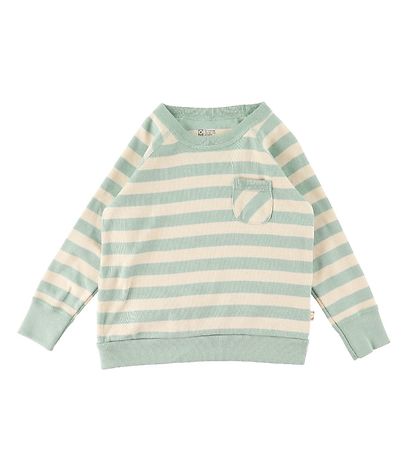 Katvig Pullover m. Tasche - Türkis/Beiger Streifen