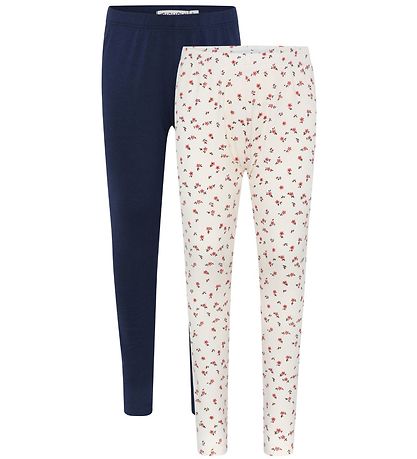 Minymo Leggings - 2er-Pack - Offwhite/Navy