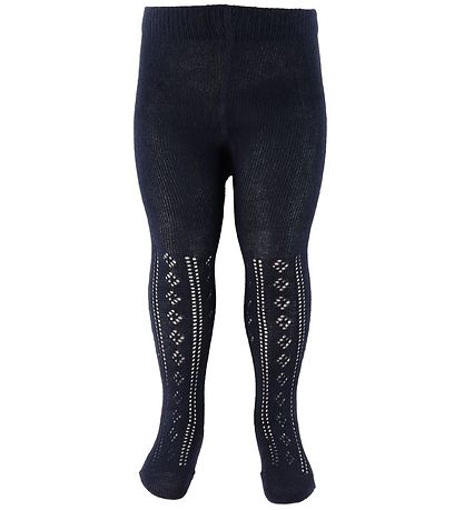 Minymo Strumpfhosen - 2er-Pack - Offwhite/Navy m. Lochmuster