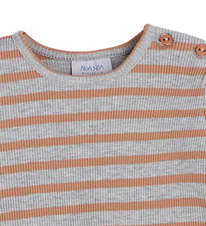 Noa Noa miniature Stuttermabolur - Rib - List Grey Melange