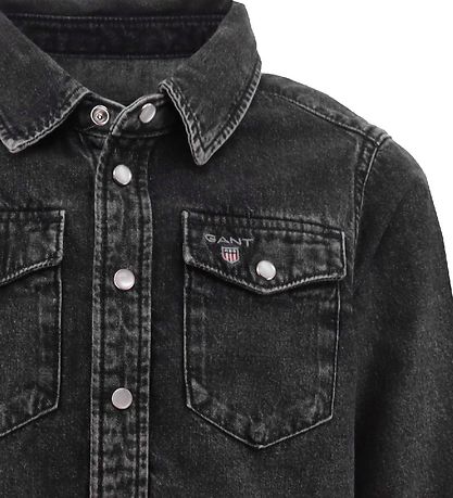GANT Skyrta - Gallaefni - Oversized - Black Hrátt