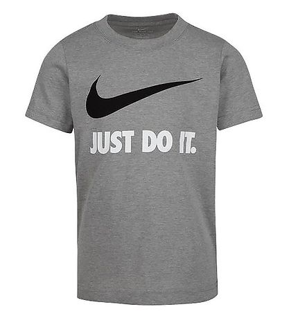 Nike Stuttermabolur - Swoosh - Dark Grár Heather/White
