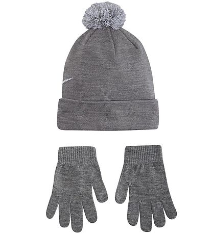 Nike Beanie/Gloves - Knitted - Swoosh - Grey Heather