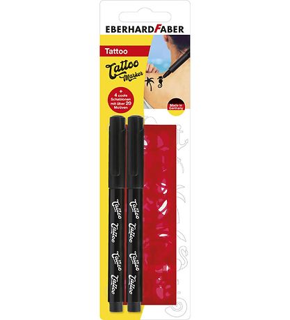 Eberhard Faber húðflúr Tússlitir M. Sniðmát - 2 Stk. - Svart