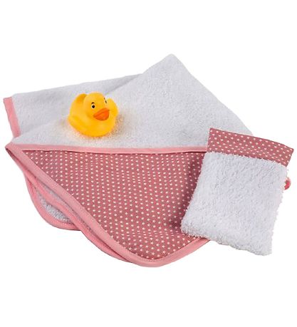 Asi Docktillbehör - Handduk m. Huva - Rosa/Vit