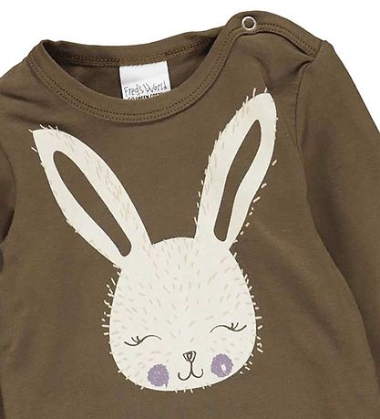 Freds World Bodysuit l/s - Rabbit Font - Brown Mist w. Print
