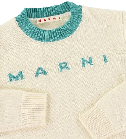 Marni Blouse - Wool - Cropped - White/Turquoise