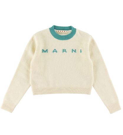 Marni Bluse - Wolle - Cropped - Weiß/Türkis