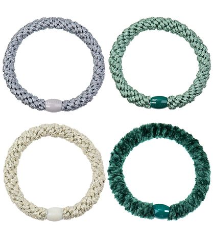 Kknekki Haargummis - 4er-Pack - Grün/Blau/Beige Glitzer Mix