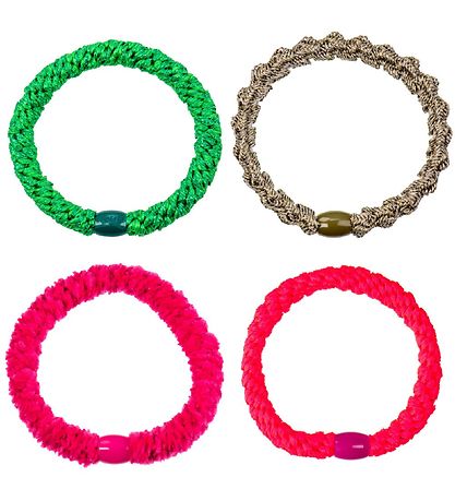 Kknekki Elastic Hair Bands - 4-Pack - Pink/Green Glitter Mix