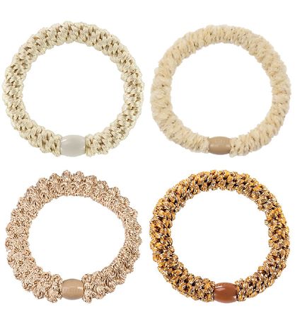 Kknekki Elastic Hair Bands - 4-Pack - Beige/Brown Glitter Mix
