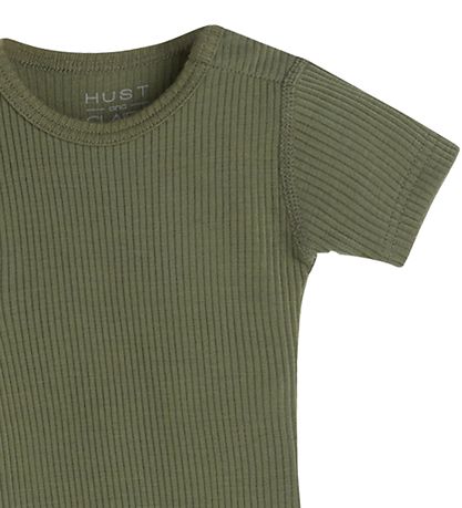 Hust and Claire Romper s/s - Inzet - Rib - Wol - Dusty Green