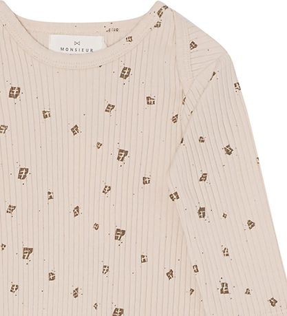 Monsieur Mini Bodysuit /s - Off White w. Chocolate