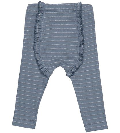 Minymo Leggings - Rib - Blue Mirage/Silberstreifen m. Krause