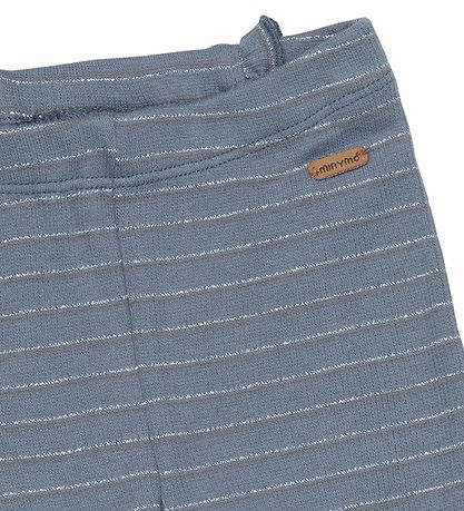 Minymo Leggings - Rib - Blue Mirage/Silberstreifen m. Krause