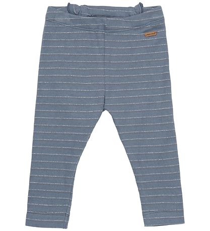 Minymo Leggings - Rib - Blue Mirage/Silberstreifen m. Krause