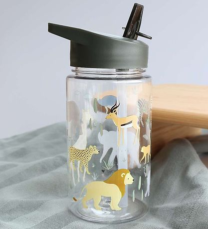 A Little Lovely Company Water Bottle with. Straws - 450 mL - Sav
