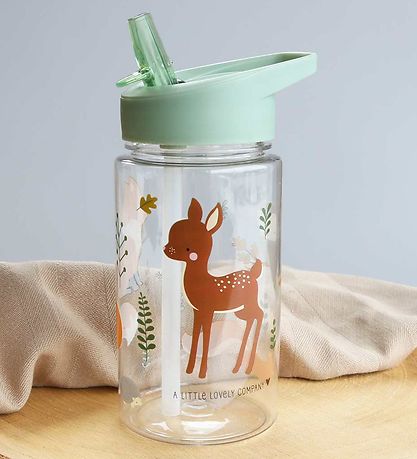 A Little Lovely Company Water Bottle with. Straws - 450 mL - Lin