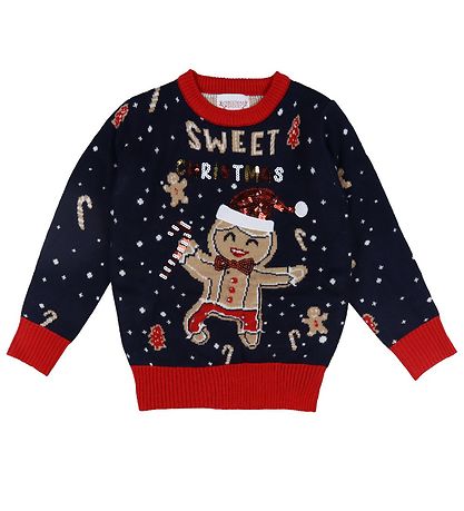 Jule-Sweaters Tröja - Söt Cookie Man - Stickad - Blå