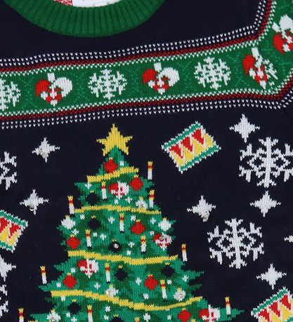 Jule-Sweaters Bluse - Weihnachtsbaum - Strick - Navy/Grün