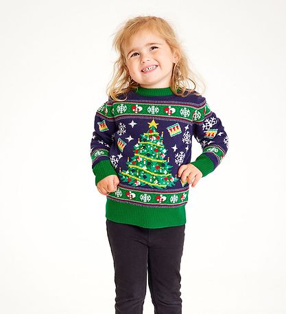 Jule-Sweaters Bluse - Weihnachtsbaum - Strick - Navy/Grün