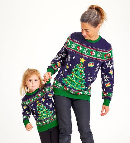 Jule-Sweaters Bluse - Weihnachtsbaum - Strick - Navy/Grün