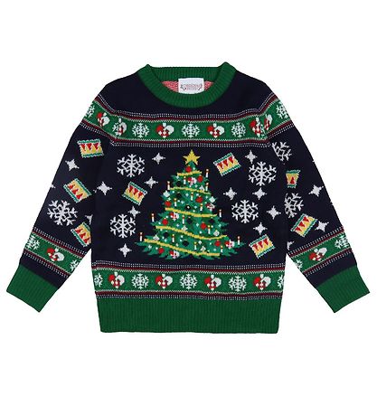 Jule-Sweaters Bluse - Weihnachtsbaum - Strick - Navy/Grün