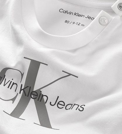 Calvin Klein Blússa - Einrit LS Stuttermabolur - Bright White