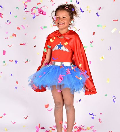 Den Goda Fen Costume - Superhero Dress w. Cloak - Red/Black