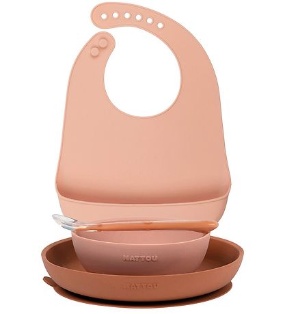 Nattou Dinner Set - Silicone - 4 Parts - Dusty Pink