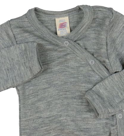 Engel Wikkelromper l/s - Wol/Zijde - Lichtgrijs Gevlekt